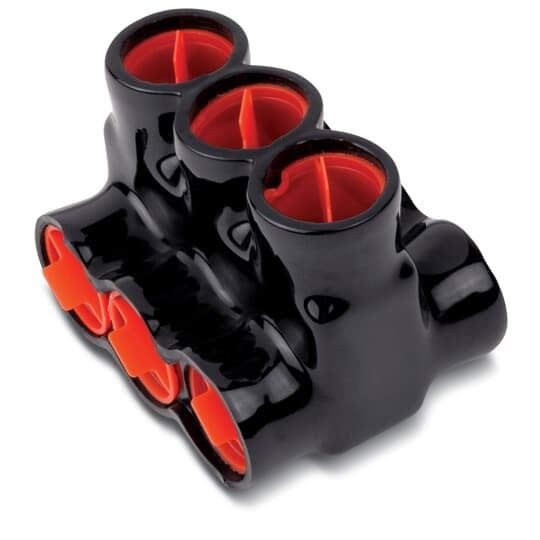 AMT Aluminum Multi-Tap Same Side Connector, 3-Port, PVC Insulated, Wire Range 500MCM-6 Str