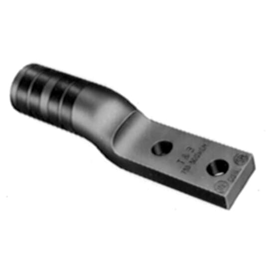 Aluminum Two-Hole Range-Taking Narrow Tongue Lug, Long Barrel, Blind End, Max 35kV, Wire Size 350-500 kcmil, 1/2 Inch Bolt Size, 1-3/4 Inch Hole Spacing, Tin Plated, Die Code 99H, Die Color Pink