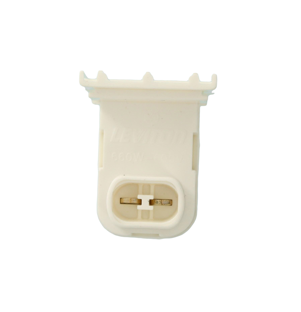 New Design Thermoplastic Medium Fluorescent Lampholder: 660W-600V, Slide-on, Shallow Base For T-8 And T-12 Lamps, Recessed Double Contact, Pedestal Type, With Fixed End. Quickwire Terminals, Horizontal Contacts. For 20 Gauge Panel Thickness, Shunted. Cof White.