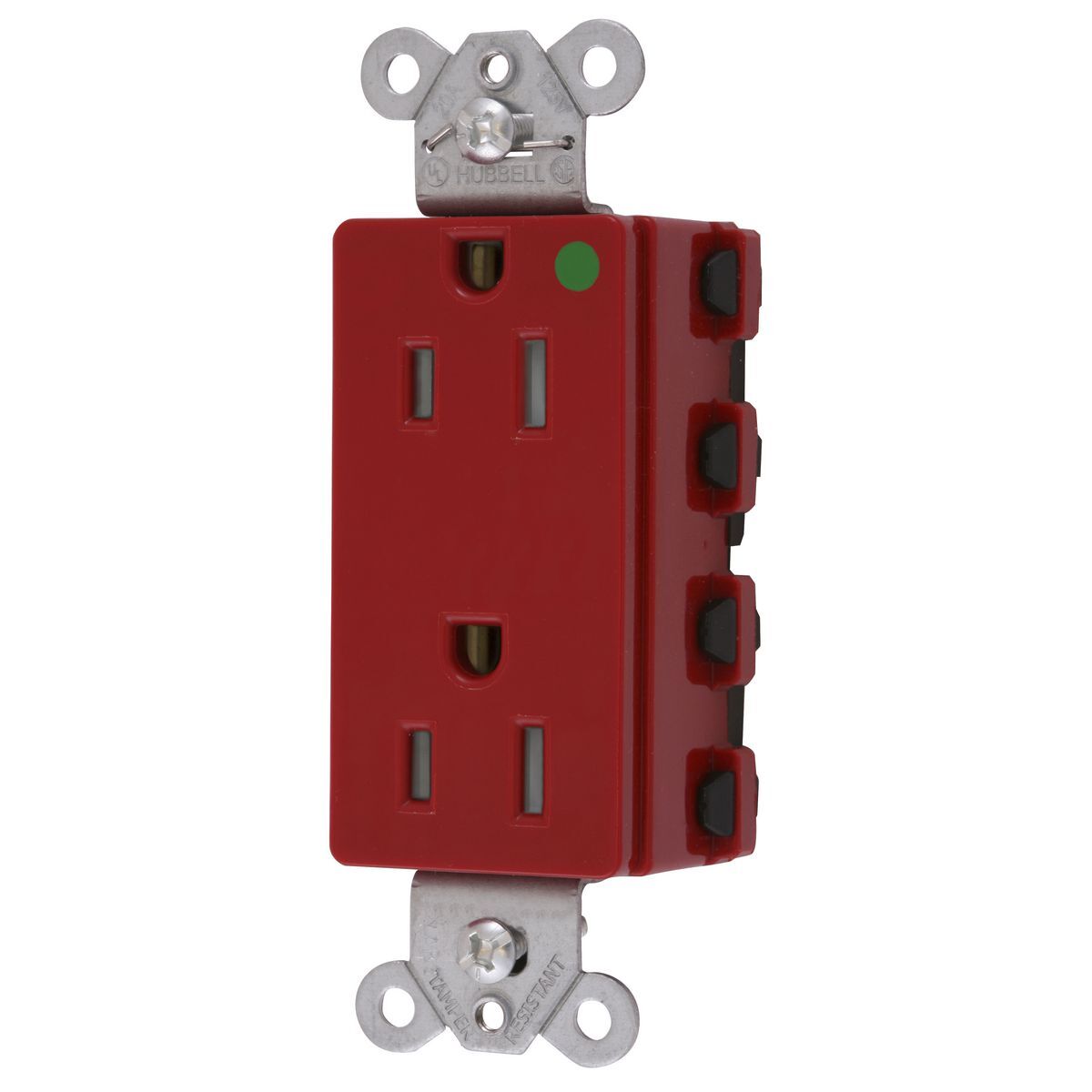 Straight Blade Devices, Receptacles, Style Line Decorator, SNAPConnect, Hospital Grade, Tamper Resistant, 15A 125V, 2-Pole 3- Wire Grounding, 5-15R, Nylon, Red, USA