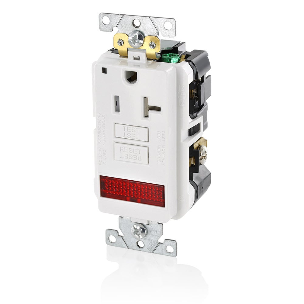 20 Amp, 125 Volt, SmartlockPro Single Self-Test GFCI Receptacle with LED Pilot Light, NEMA 5-20R, 2P, 3W, Extra-Heavy Duty Industrial Grade, Tamper-Resistant, 20A Feed-Through, Back or Side Wired - WHITE