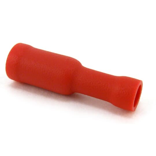 Nylon Insulated Female Bullet, Length .995 Inches, Diameter .156 Inches, Terminal Diameter .071 Inches, Wire Range #22-#16 AWG, Color Red, Copper, Tin Plated
