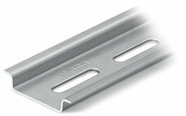 Steel carrier rail; 35 x 7.5 mm; 1 mm thick; 2 m long; slotted; according to EN 60715; "Hole width 25 mm