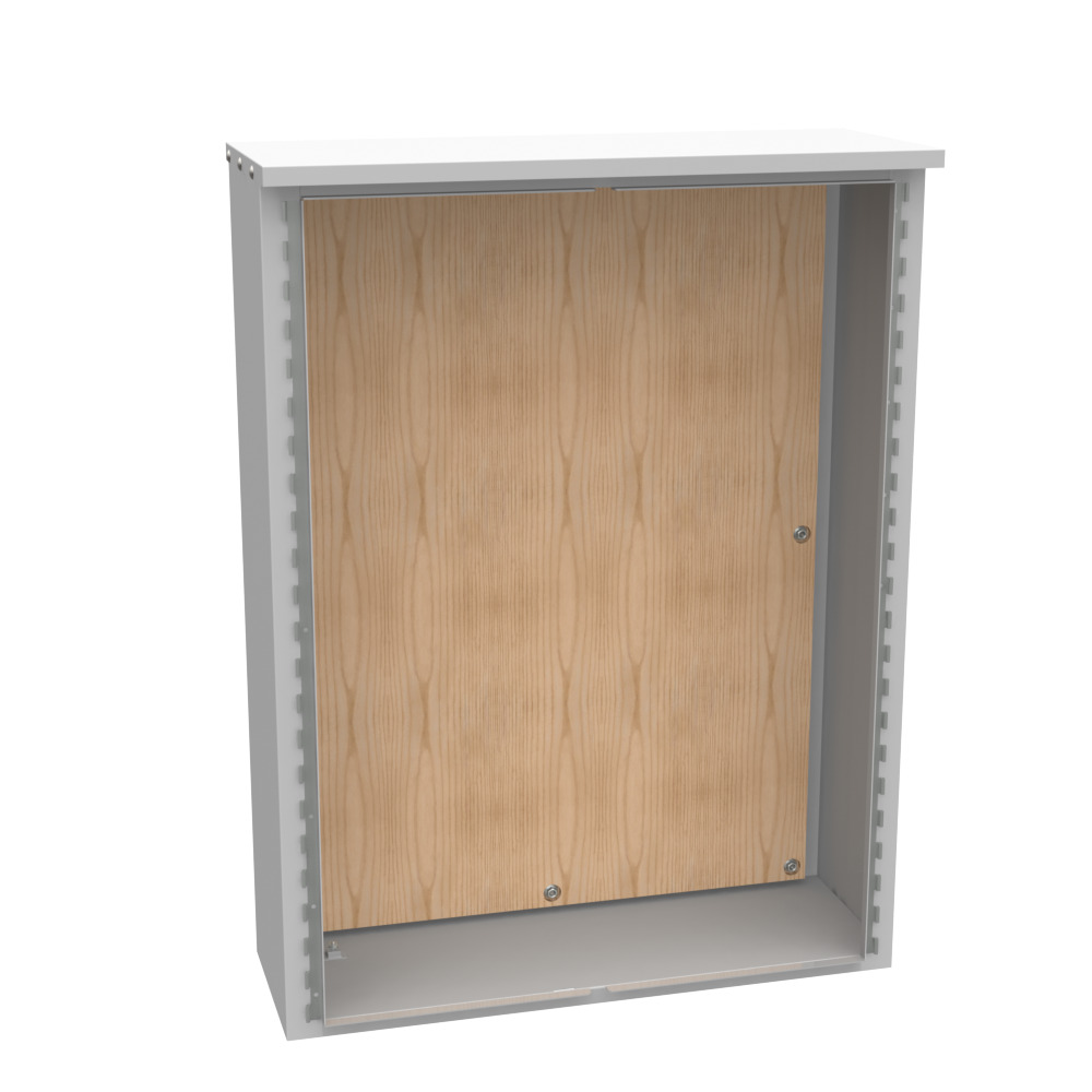 48x12x36 Hinge Cover Type 3R UL Listed Steel No Knockouts  ANSI 61 Gray Double Doors Wood Back Board Installed Front Flap in Doors Continuous Hinge Handle on Left Padlocking 3PT Handle