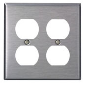 2-Gang, 2-Duplex Receptacles Stainless Steel, Midway Size Wallplate, Stainless Steel