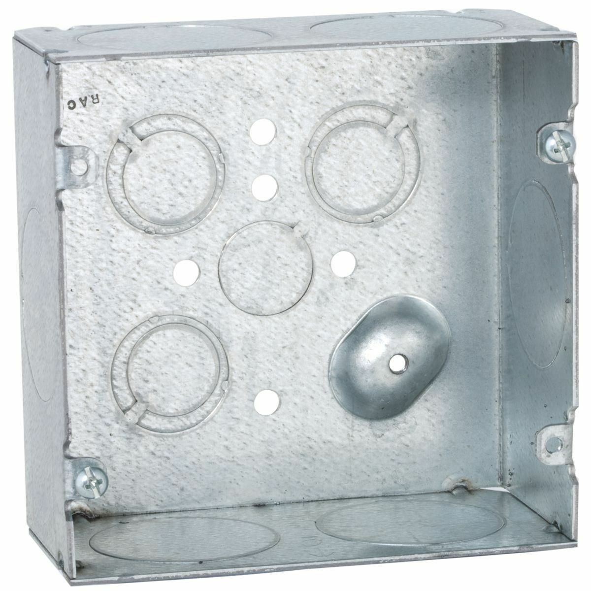 4-11/16 In. Sq. Bx. 2-1/8 In. Dp. Welded with Conduit KO's, 600V,RaisedGround 1/2-3/4-1-1/4 KO