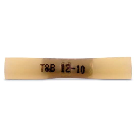 Heat Shrinkable Butt Splice, Length 1.60 Inches, Width .31 Inches, Maximum Insulation Diameter .250, Wire Range #12-#10 AWG, Color Yellow, Copper, Tin Plated