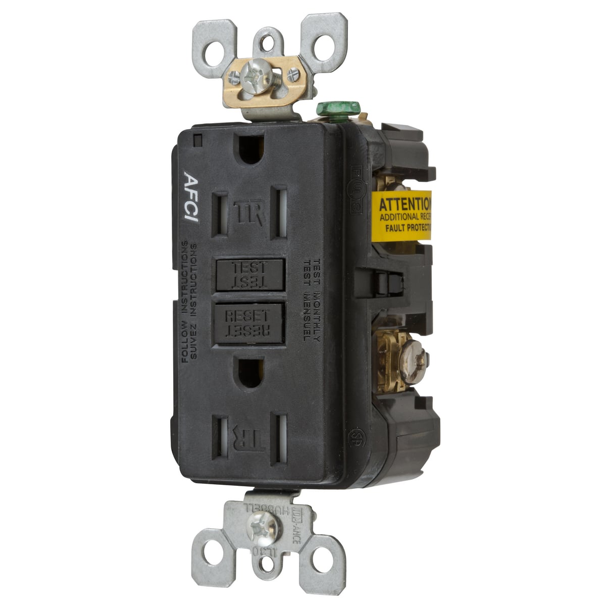 15A ARC FAULT TR RECEPTACLE BLACK.