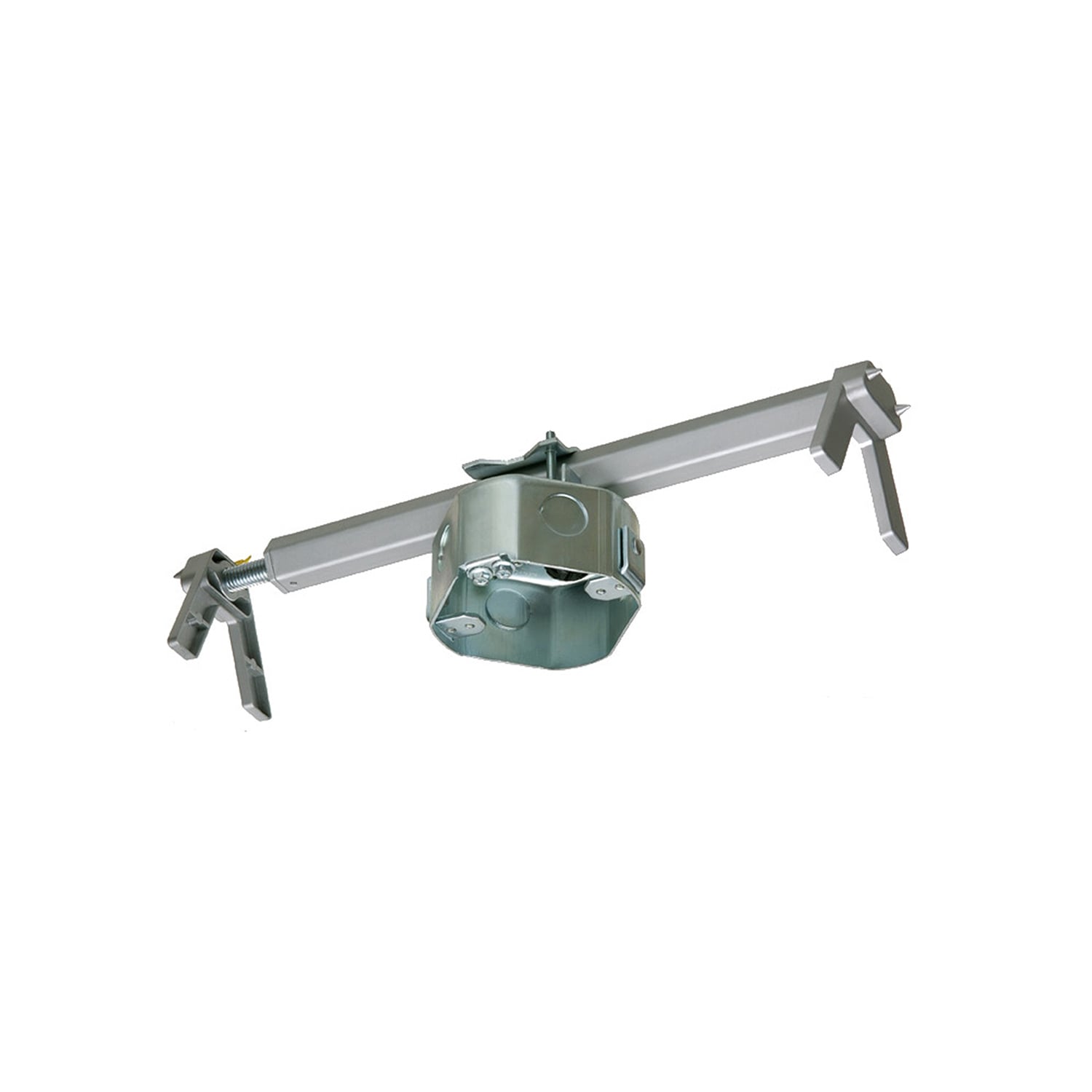 Steel fan and fixture box with adjustable mounting bracket for existing construction. Adjusts from 16" to 24" on center spacing. 2" deep box. 20.0 cu. in.