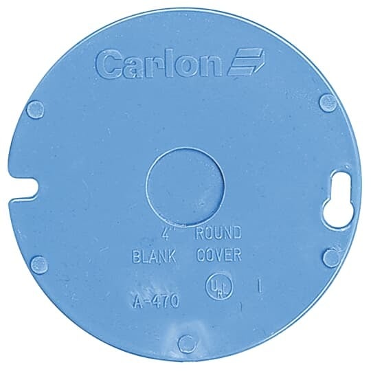 Round Blank Box Cover, Diameter 4 Inches, Knockout Size 1/2 Inch, Color Blue, Material Non-Metallic