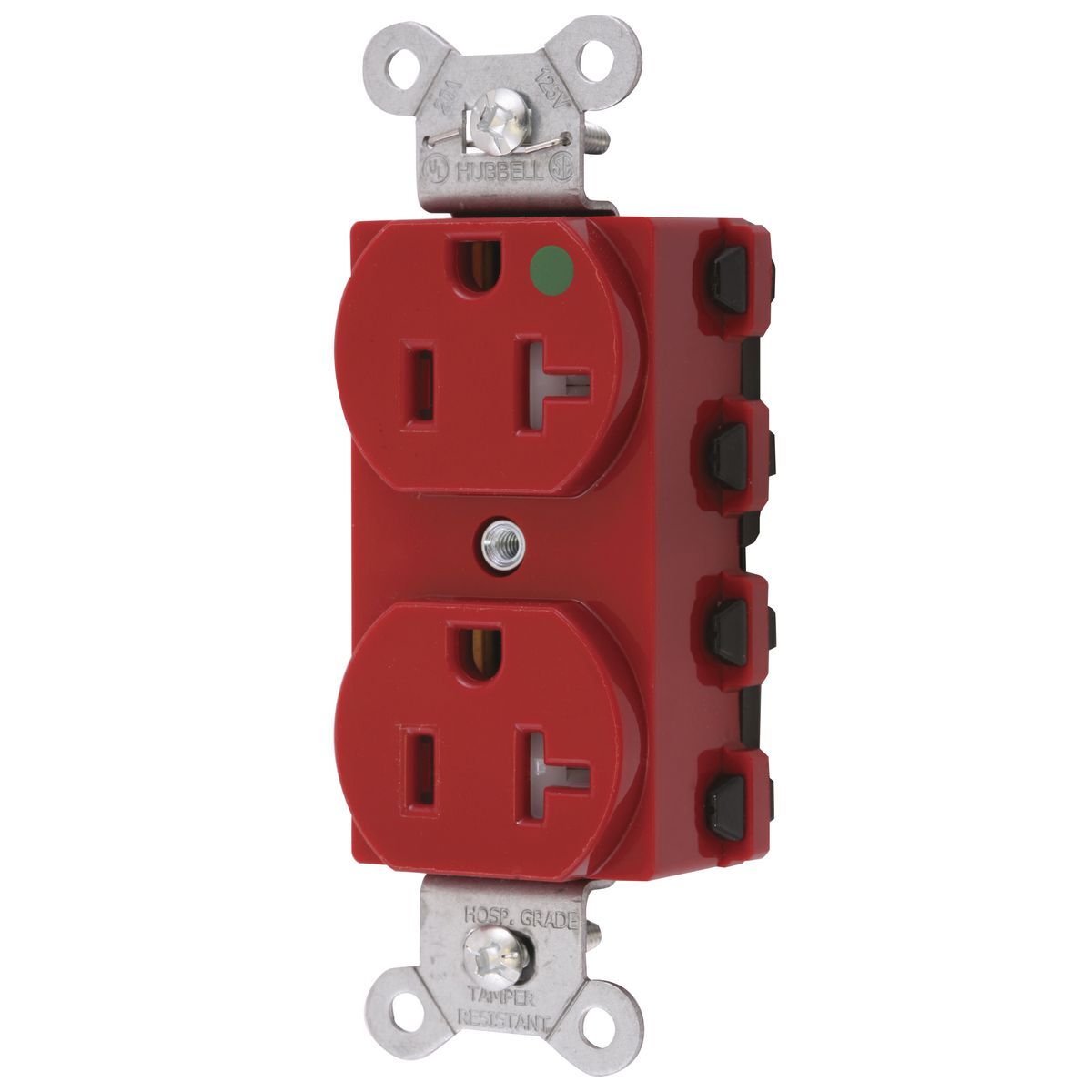 Straight Blade Devices, Receptacles, Duplex, SNAPConnect, Hospital Grade, Tamper Resistant, 20A 125V, 2-Pole 3-Wire Grounding, 5-20R, Nylon, Red, USA