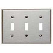 3-Gang Toggle Device Switch Wallplate, Standard Size, 302 Stainless Steel, Device Mount, Stainless Steel, Brushed Finish