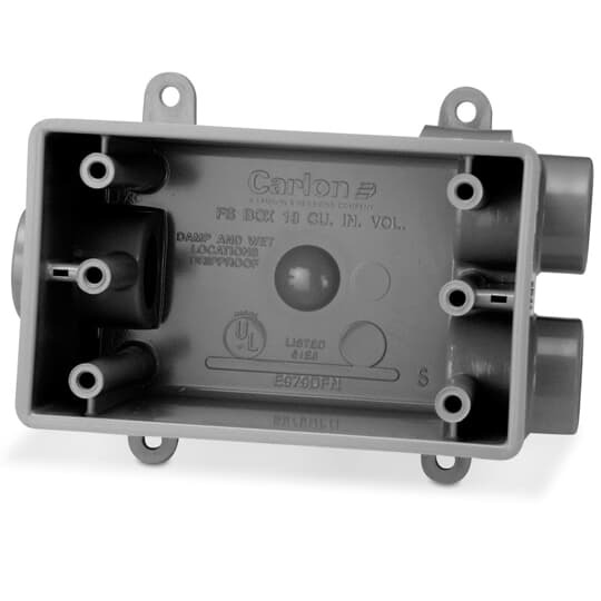 Single Gang FSCC Box, Volume 18 Cubic Inches, Length 4.54 Inches, Width 2.80 Inches, Depth 2.42 Inches, Conduit Size 3/4 Inch, Material PVC, Color Gray, Pack of 10