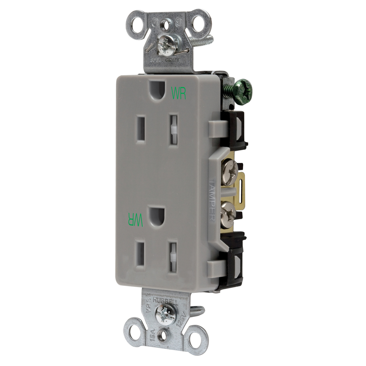 Straight Blade Tamper-Resistant Duplex Receptacle, Decorator/Commercial/Industrial Grade, 2-Pole 3-Wire Grounding, 15A 125V, 5-15R