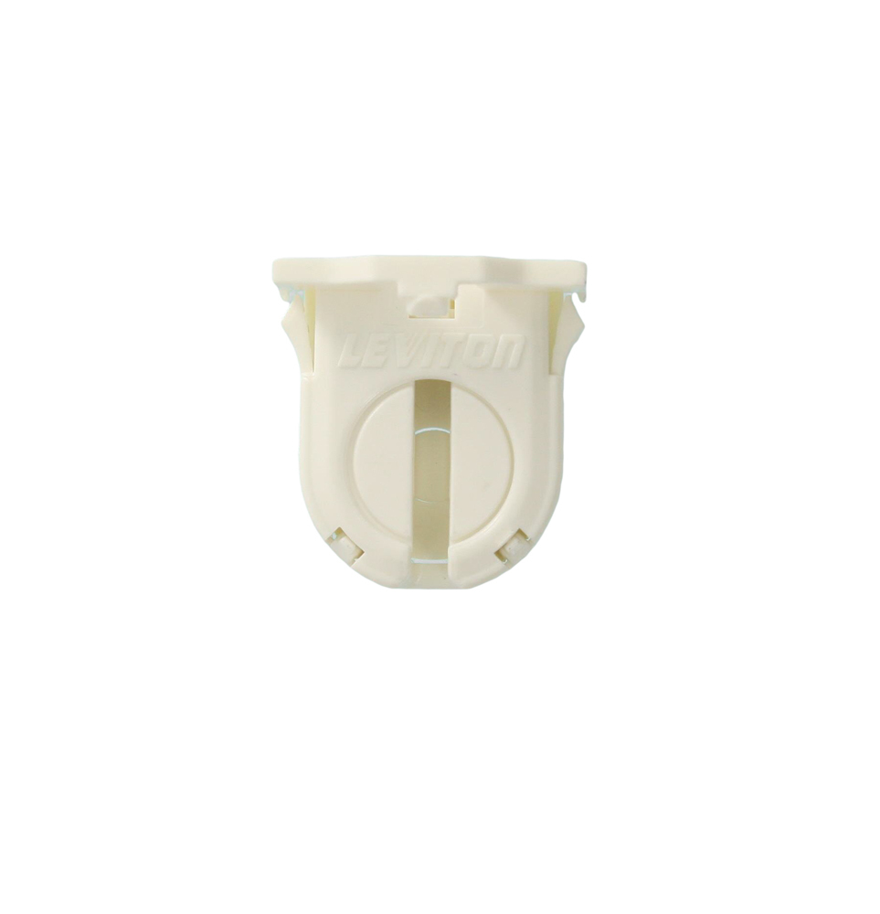 Fluorescent lampholder, dedicated T8, 16MM lamp center, small bi-pin, non-shunted, turn type with lamp lock, 660W-600V. UL and CSA. Snap-in with post mounted. Bottom load. COF white. Packaged 1/polybag, 5/master carton.
