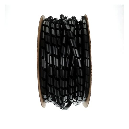 Spiral Wrap, Black Polyethylene for Temperatures up to 50 Degrees Celsius (122 F), Weather and Ultraviolet Resistant, Outside Diameter of 25.4mm (1.0 Inches), Pitch of 28.19mm (1.11 Inches), Nominal Wall Thickness of 1.78mm (0.07 Inches), 30.48m Reel (100 Feet)