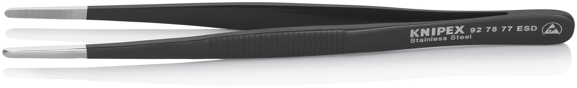 Stainless Steel Gripping Tweezers Blunt Tips-ESD, 5 3/4 in., 1.30 mm TT, 2.70 mm TW