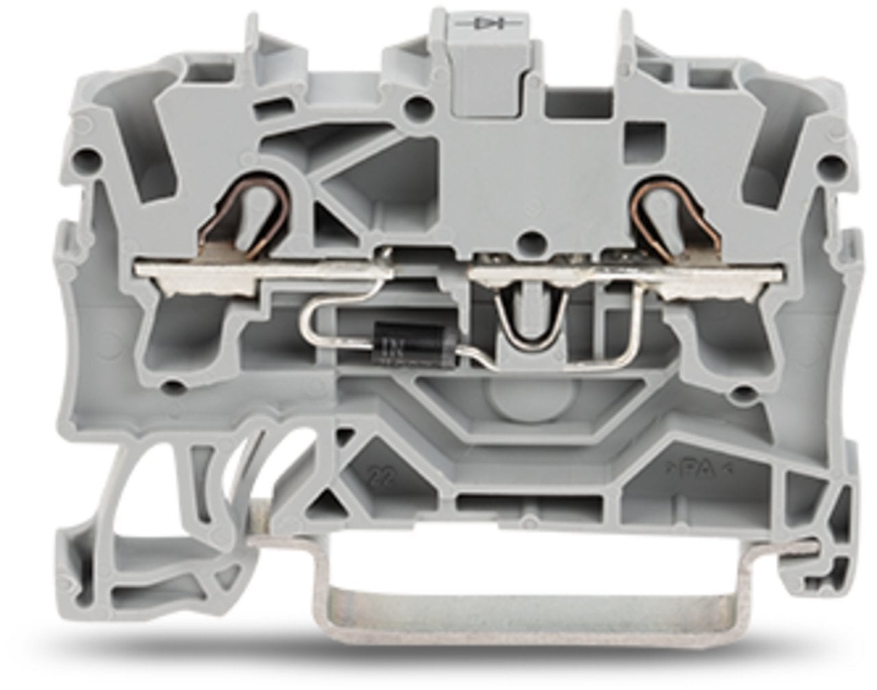 Component terminal block; 2-conductor; with diode 1N4007; anode, left side; for DIN-rail 35 x 15 and 35 x 7.5; 2.5 mm; Push-in CAGE CLAMP; 2,50 mm; gray