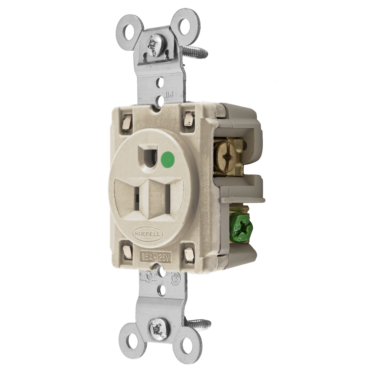 Straight Blade Devices, Single Receptacle, Hospital Grade, 15A 125V, 2-Pole 3-Wire Grounding, 5-15R, Brown