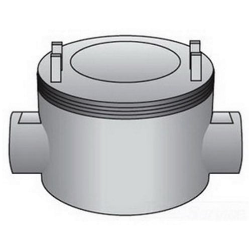 OZ-Gedney Type GUAC Conduit Outlet Box, Number Of Outlet: 2, Malleable Iron Body, Copper-Free Aluminum Cover, Size: 3/4 IN, Cable Entry: (2) 3/4 IN Hubs, 15 CU-IN Capacity, No, 3 IN Cover Opening, Finish: Zinc Electroplated With Aluminum Enamel, 3-5/8 IN Width, 2-1/8 IN Depth, 3-5/8 IN Height, NEMA Rating: NEMA 4, 7CD, 9EFG, Third Party Certification: UL File Number E-30513, Class I, Division 1, 2, Groups C, D, Class I, Zone 1, 2, Groups IIA, IIB, Class II, Division 1, 2, Groups E, F, G, Class III, CSA 020945, Applicable Third Party Standards: UL 886, CSA C22.2 Number 30, NEC Articles 500-503 And 505, Military Specification Mil-F-28675, Federal Specification A-A-50563, For Rigid Conduit And IMC