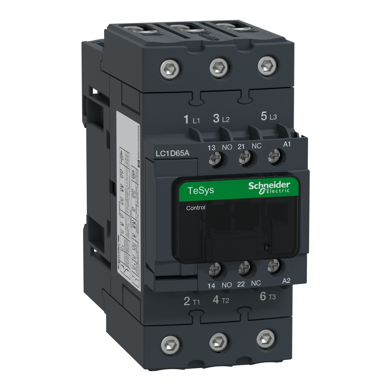 Contactor, TeSys Deca, 3P(3 NO), AC-3/AC-3e, <=400V, 65A, 480V AC 60Hz coil, screw clamp terminals