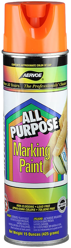 All Purpose Marking Paint, Fluorescent Orange, 20 oz. Aerosol, 15 oz. net weight
