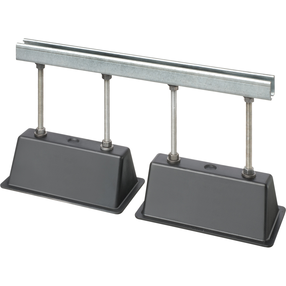 Roof Topper supports and raises conduit or raceway 12" off the roof surface. Made of 100% UV resistant recycled material. Supports up to 2000lbs. 21" strut.