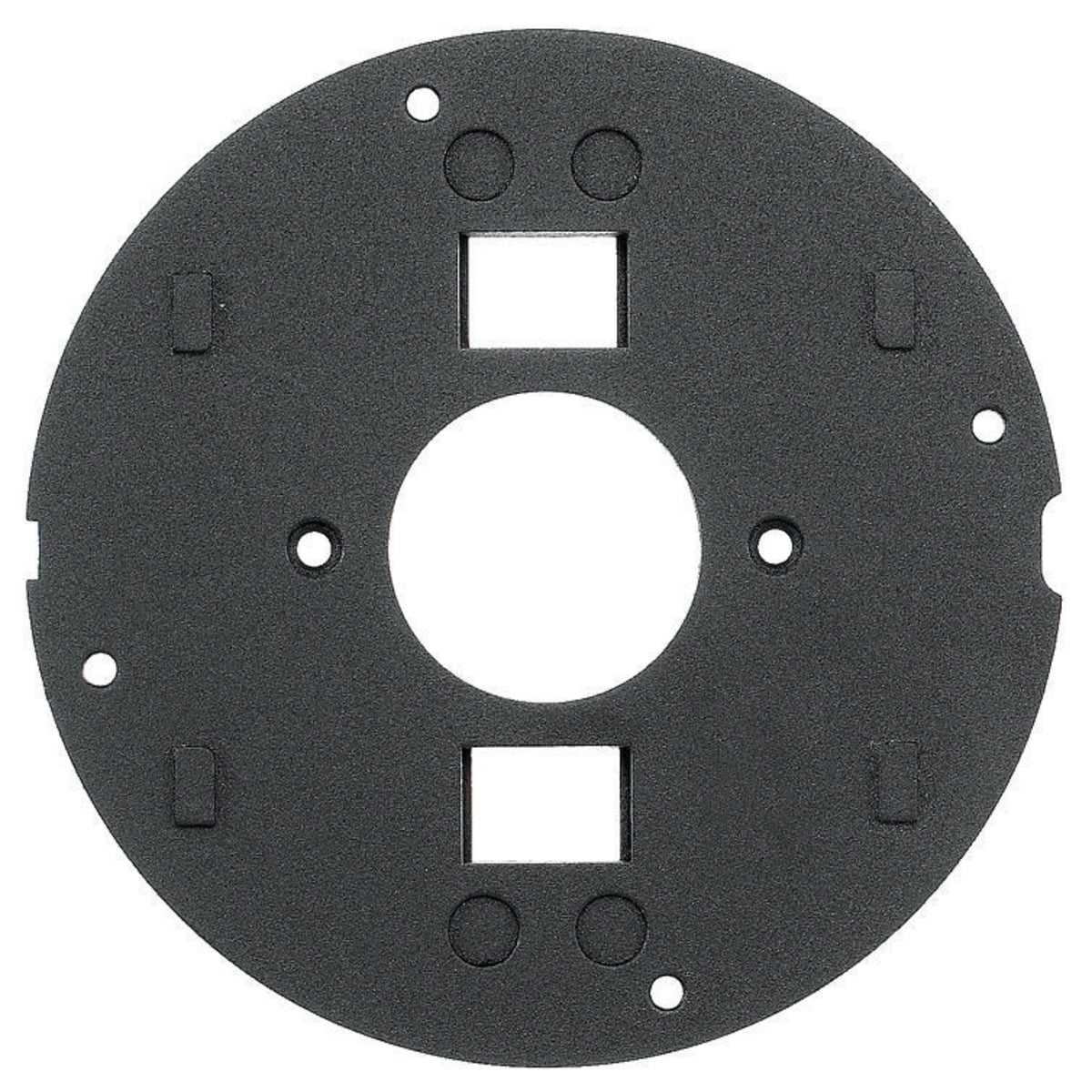 In-Floor Delivery Systems, SystemOne, Sub-Plate, (1) 1.60" Opening for Hubbell 20A or 30A Twist-Lock Receptacles, (2) Hubbell Flush Keystone Openings, Black