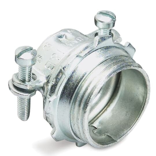 Sheathed Cable Fitting, Straight, Knockout Size 1/2 Inch,  Two Screw Connector, Steel with Zinc Plating
