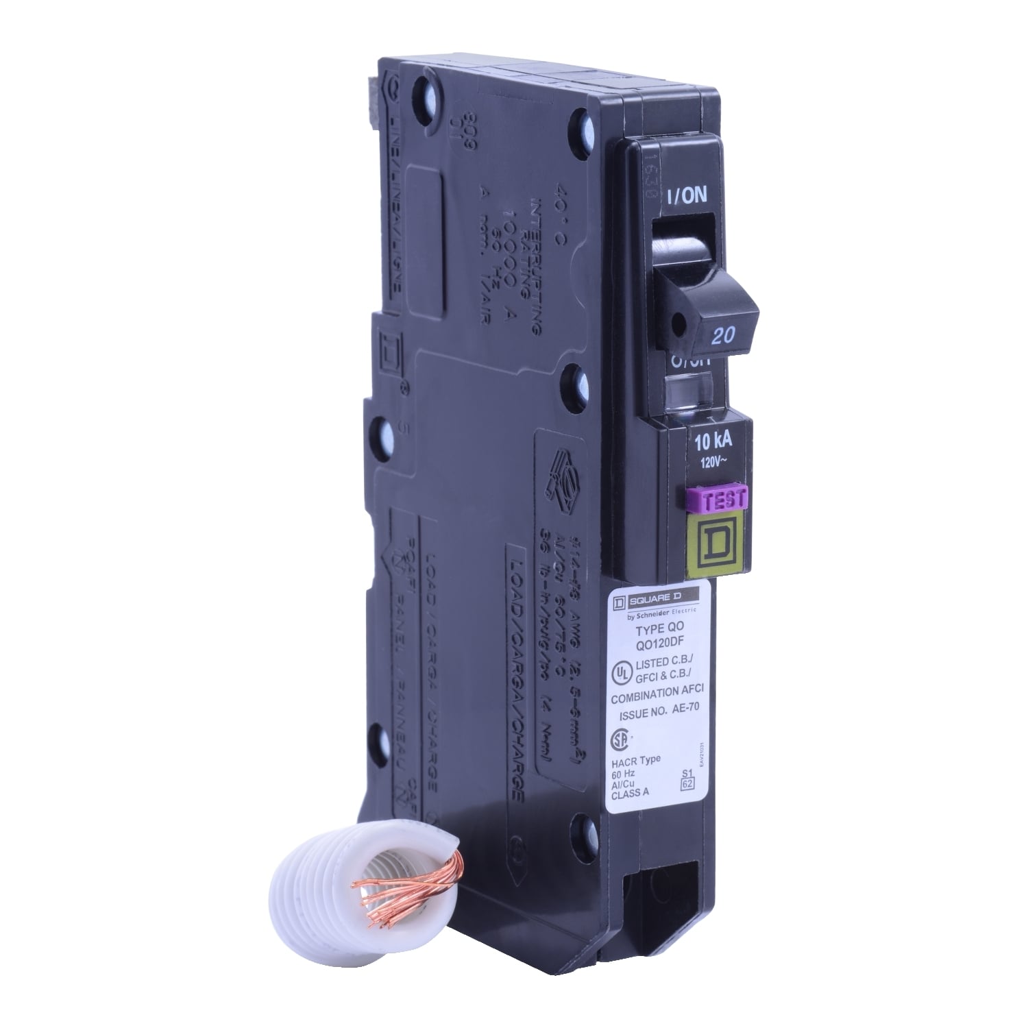 QO120DF Miniature Circuit Breaker, 20 Amp, 1 Pole, 120V