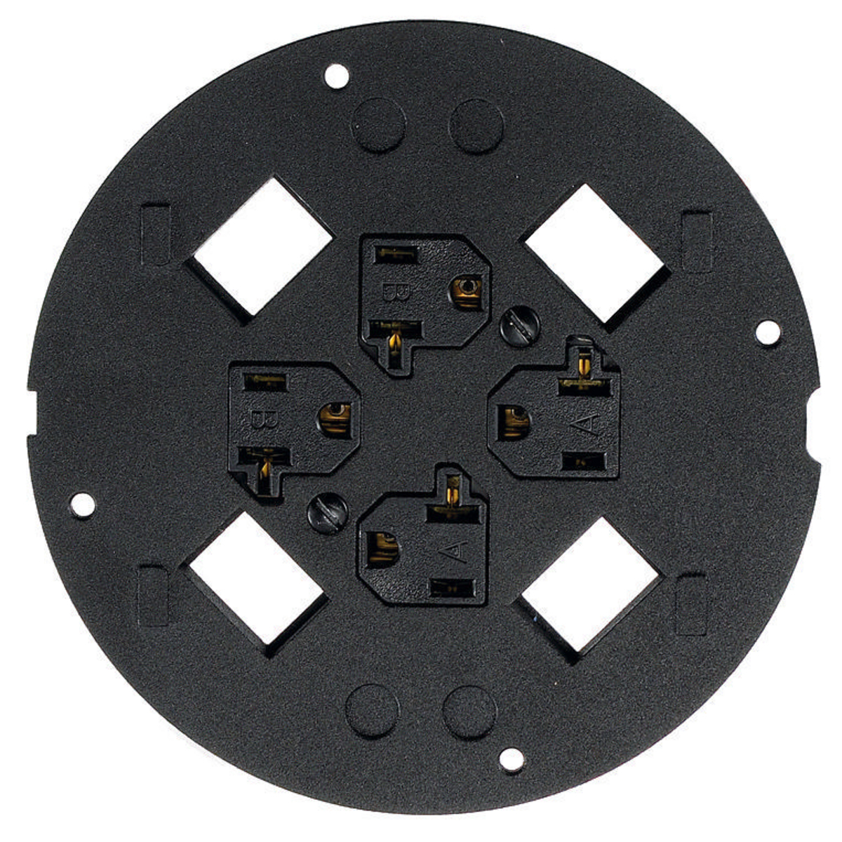 In-Floor Delivery Systems, SystemOne, Sub-Plate, (4) 20A, 125V Receptacles with 30 Foot Leads, (4) Hubbell Keystone Openings, Black