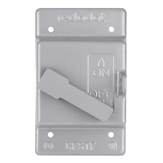 1 Gang Device Box Cover, Die Cast Aluminum, Switch Front Lever, Box Mount, Raintight When Used with Appropriate Box, Gasket and Screws Included with Cover