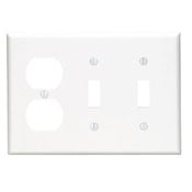 3-Gang 2-Toggle 1-Duplex Device Combination Wallplate, Standard Size, Ivory