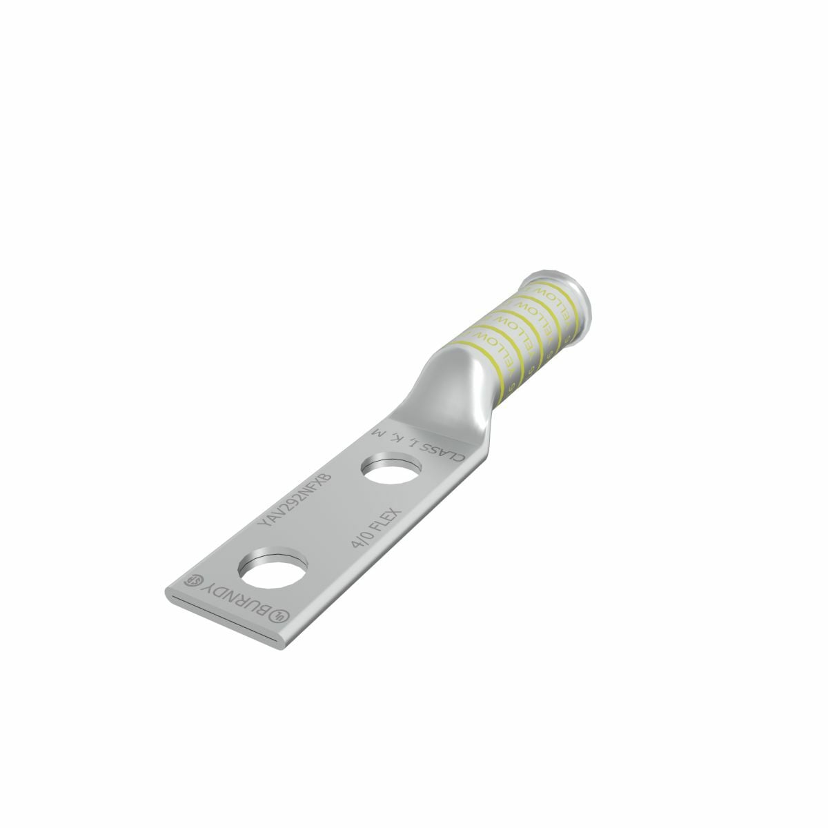 250 kcmil, 4/0 G,H,I,K,M,DLO CU, Two Hole, 1/2 Stud Size, 1-3/4 Hole Spacing, Long Barrel, Bell End, Tin Plated, UL/CSA, 90?C, Up to 35kV, Yellow Color Code, 16 Die Index.