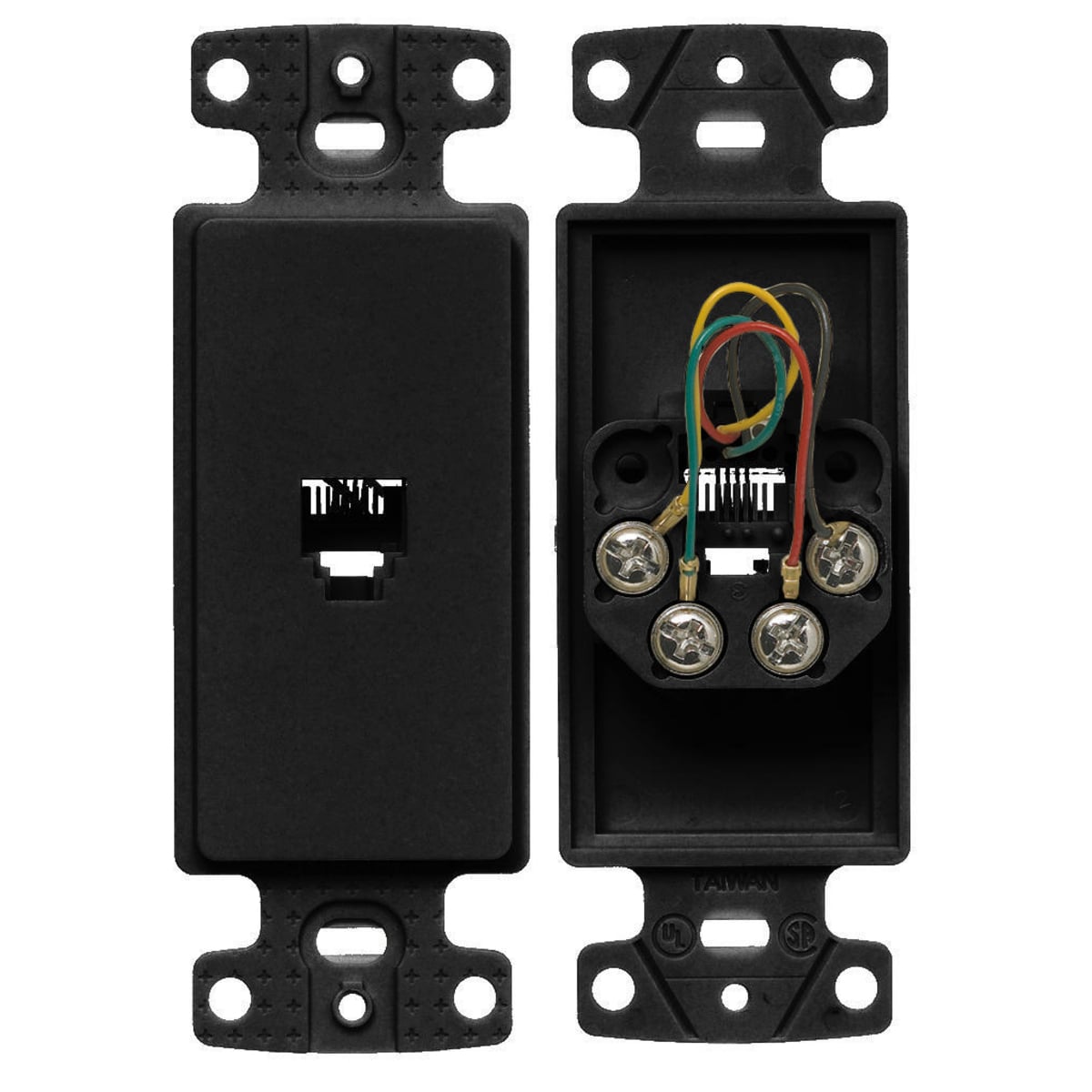Plates, 1-Gang Frame, With Jack, 6- Position 4-Conductor, Screw Terminal, Black