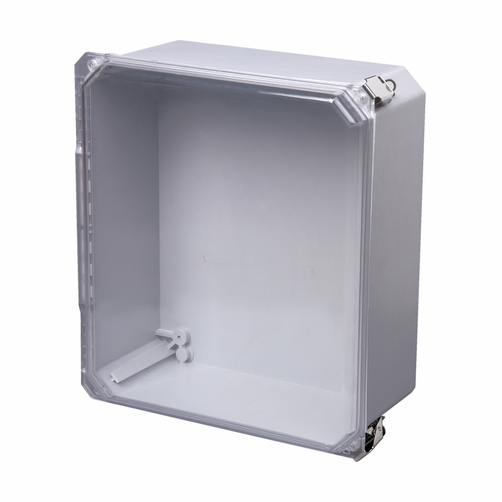 Eaton B-Line series JIC panel enclosure, 13.45" height, 6.31" length, 11.83" width, NEMA 4X, Hinged cover, SDFQRCC enclosure, Wall mount, Medium single door, Optional external mounting feet, Fiberglass, Seamless poured in-place gasket