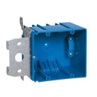 Two-Gang Adjustable New Work Outlet Box, Volume 34 Cubic Inches, Length 4 Inches, Width 3-5/8 Inches, Depth 3 Inches, Color Blue, Material PVC, Mounting Means Adjustable Bracket, with Large 220V Knockout