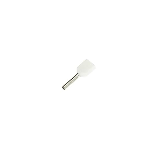 Polypropylene Insulated Twin Ferrule, Length .591 Inches/15mm, Pin Length .315 Inches/8mm, Pin Diameter .059 Inches/1.5mm, Base Diameter .177 Inches/4.5mm, Conductor Range 2x20 AWG/2x0.50mm2, Color White, Copper, Tin Plated