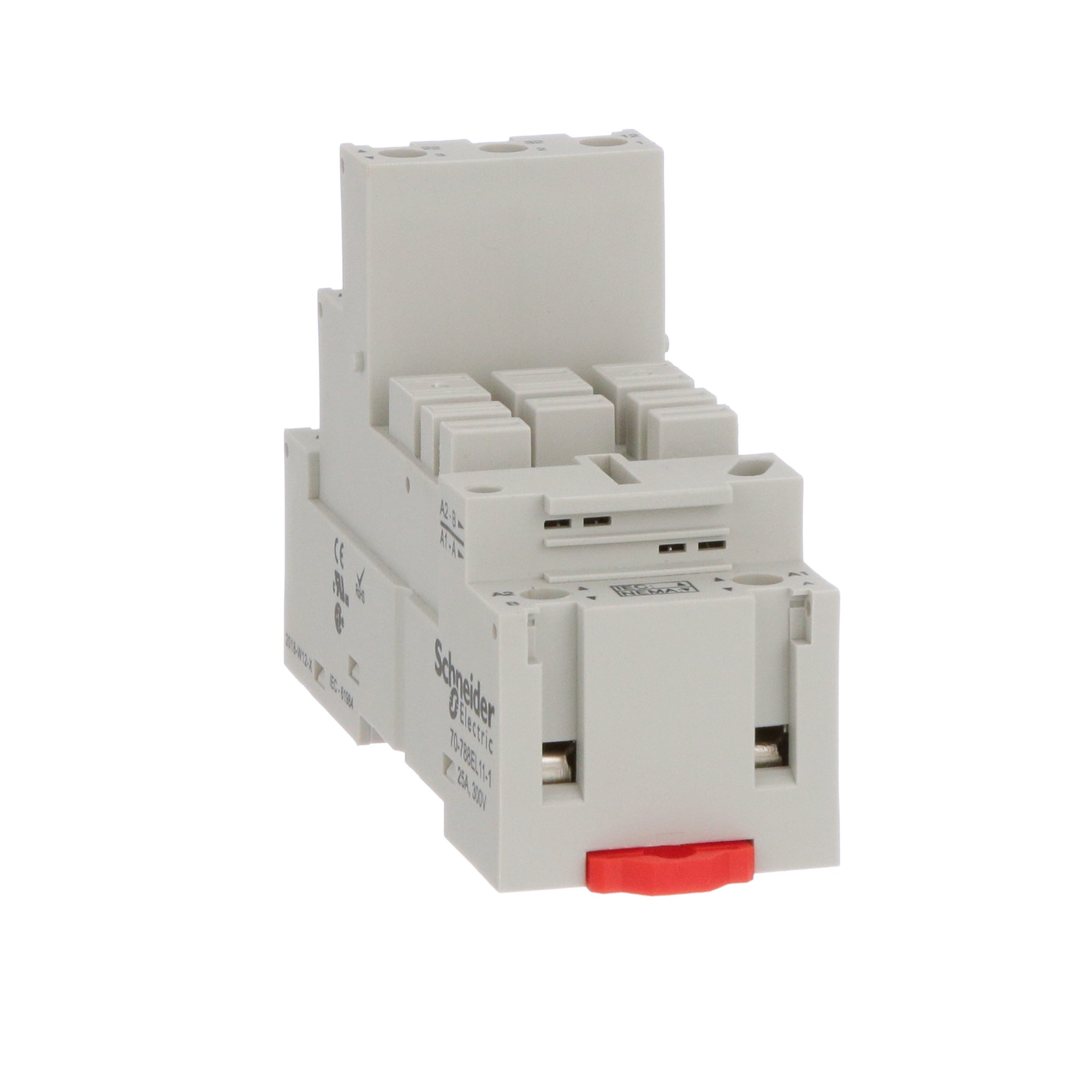 Socket, General Purpose Relays, for 782 relays, 3PDT, 11 pins, output lift terminals solid/stranded, separate contact, 25A, 300V