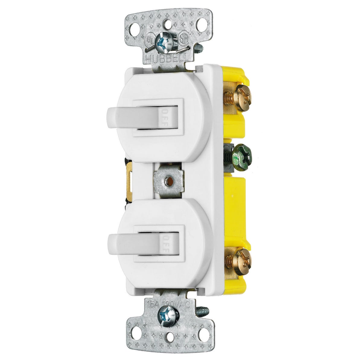 Two Single-Pole Toggle Combination Device, Residential, 15A 120V AC, Self Grounding, Side Wired