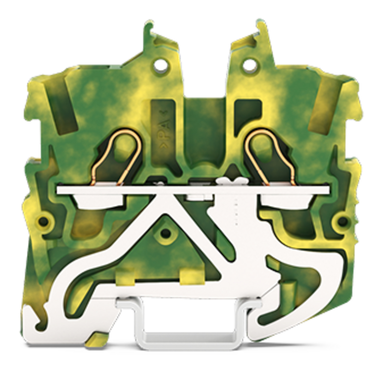 2-conductor miniature ground terminal block; with operating slots; 1 mm; with test port; side and center marking; for DIN-15 rail; Push-in CAGE CLAMP; 1,00 mm; green-yellow