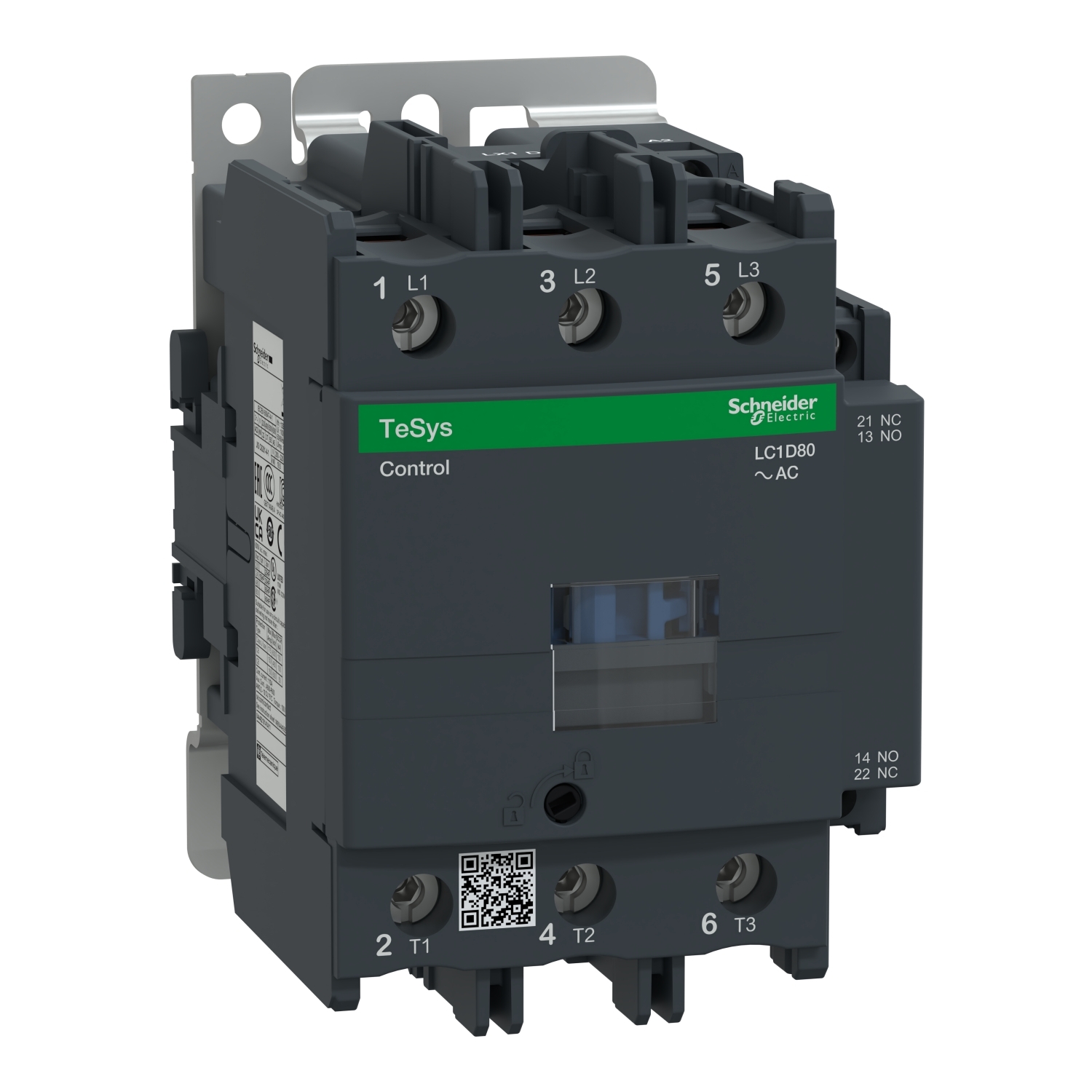 Contactor, TeSys Deca, 3P(3NO), AC-3/AC-3e, <=440V, 80A, 600V AC 60Hz coil, screw clamp terminals