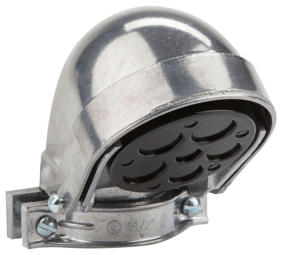 Entrance Cap, 1 in. Size, Die Cast Copper Free Aluminum material, Clamp On mounting
