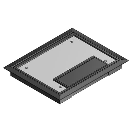 Non-metallic MopTite floor box cover with steel reinforced plate and black flange.