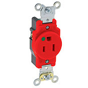 15 Amp, 125 Volt, Extra Heavy Duty Hospital Grade, Single Receptacle, Straight Blade, Self Grounding, Red