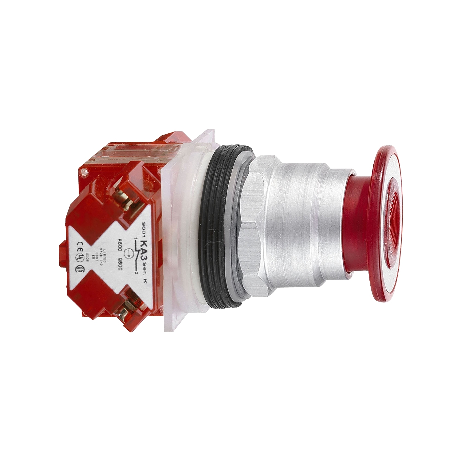 Push-button, Harmony 9001K, metal, mushroom 35mm, red, 30mm, 2 positions, push-pull, 1 NC