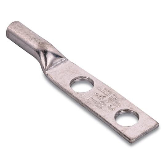Copper Two-Hole Lug, Long Barrel, Peep Hole, Max 35kV, Wire Size #14-10 AWG, Bolt Size 1/4 Inch, 5/8 Inch Hole Spacing, Tin Plated, Die Code ERG2002, Die Color Code N/A
