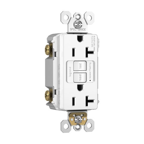 NAFTA-Compliant Trademaster/Spec-Grade Tamper-Resistant 20A Self-Test Duplex GFCI, White