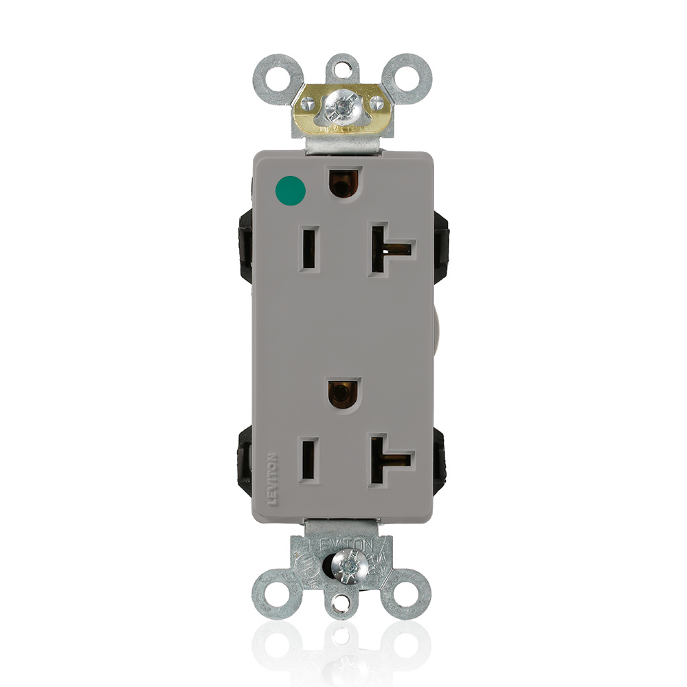 Lev-Lok Decora Plus Duplex Receptacle Outlet, Extra Heavy-Duty Hospital Grade, Smooth Face, 20 Amp, 125 Volt, Modular, NEMA 5-20R, 2-Pole, 3-Wire, Self-Grounding - GrayMating Lev-Lok Wiring Module Required for Use