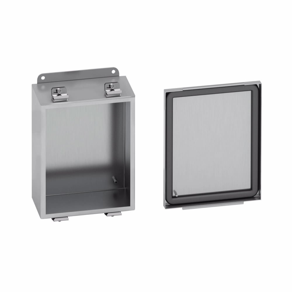 Eaton B-Line series JIC panel enclosure, 6" height, 4" length, 6" width, NEMA 4X, Screw cover, 4XSLC enclosure, Wall mount, Small single door, External mounting feet, 304 stainless steel, Seamless poured in-place gasket